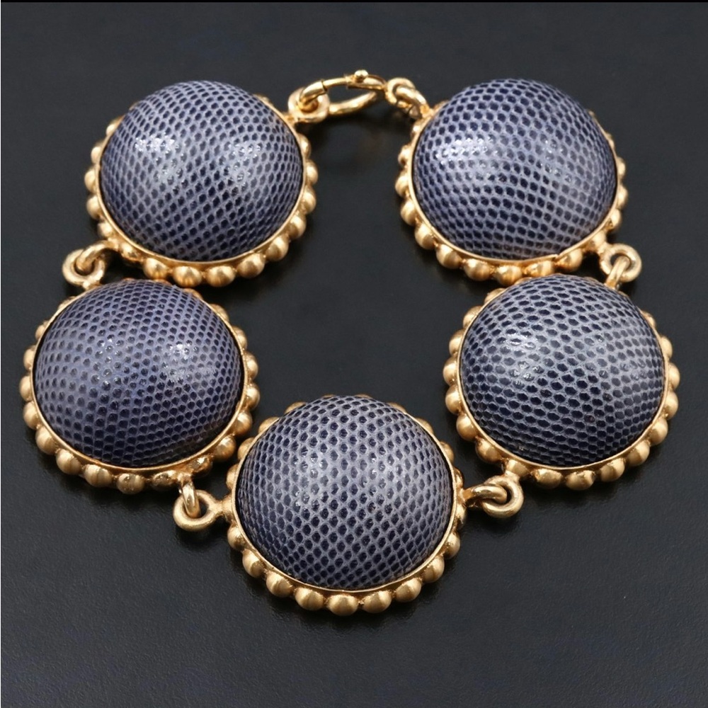 Loewe Textured Leather Round Link Gold and blue Bracelet